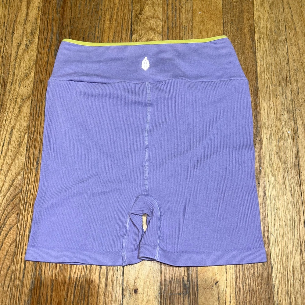 Free People Purple and Yellow Bike Shorts with Crossover Waistband M/L - Picture 2 of 8